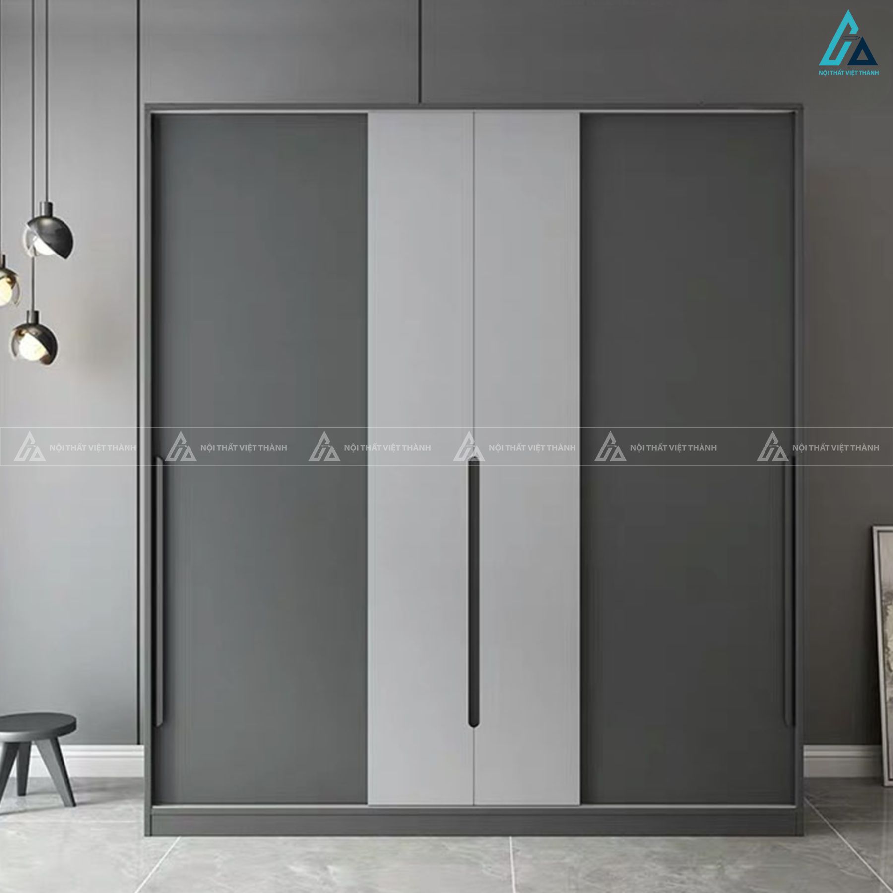 Tủ quần áo cửa lùa tông xám hiện đại thiết kế tối giản sang trọng 1