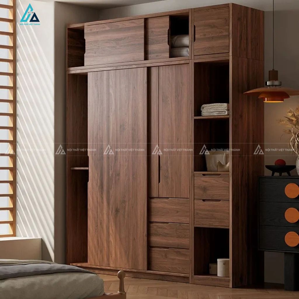 Tủ quần áo cửa lùa gỗ óc chó cao kịch trần sang trọng đẳng cấp 1