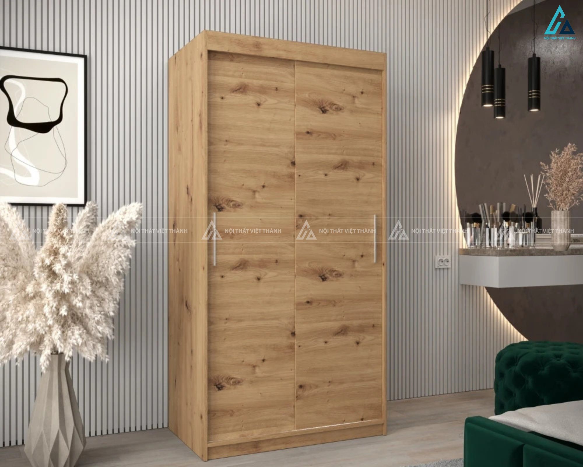 Tủ quần áo cửa lùa gỗ tự nhiên thiết kế tối giản hiện đại