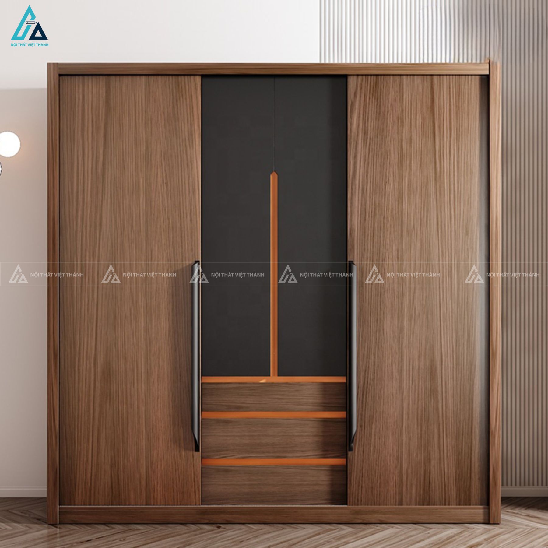 Tủ quần áo cửa lùa gỗ công nghiệp phối chi tiết đen sang trọng 1