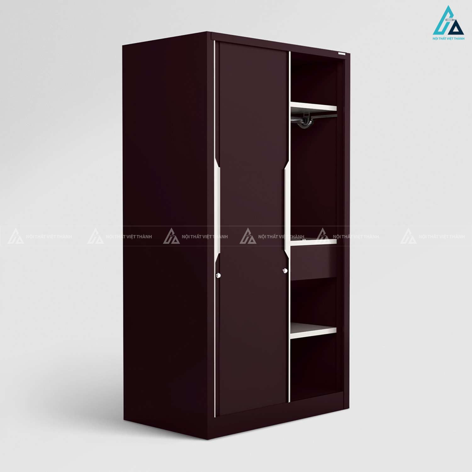 Mẫu tủ quần áo cửa lùa hai cánh màu nâu cà phê thiết kế tối giản 3