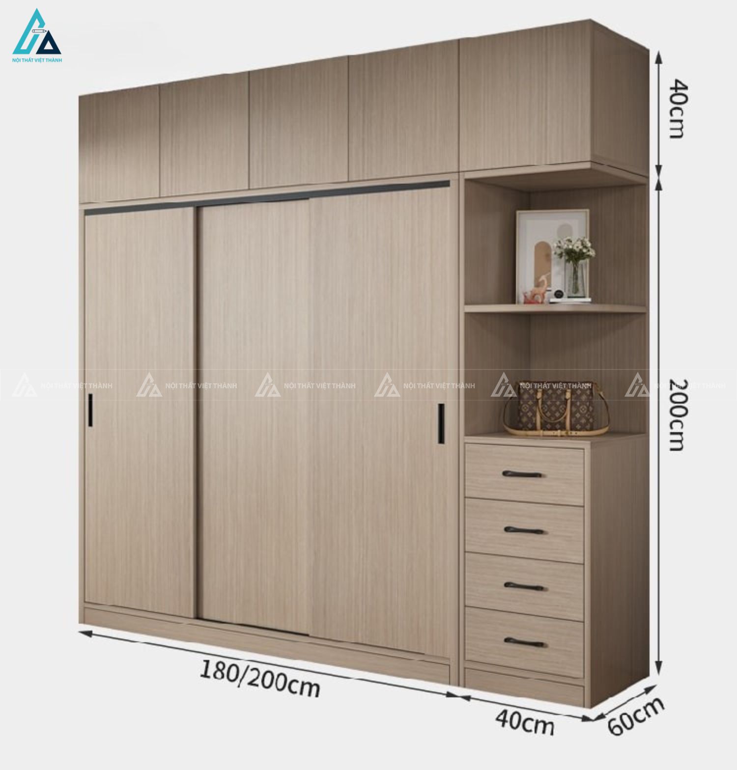 Mẫu tủ quần áo cửa lùa kịch trần kèm hệ ngăn kéo tiện lợi 4