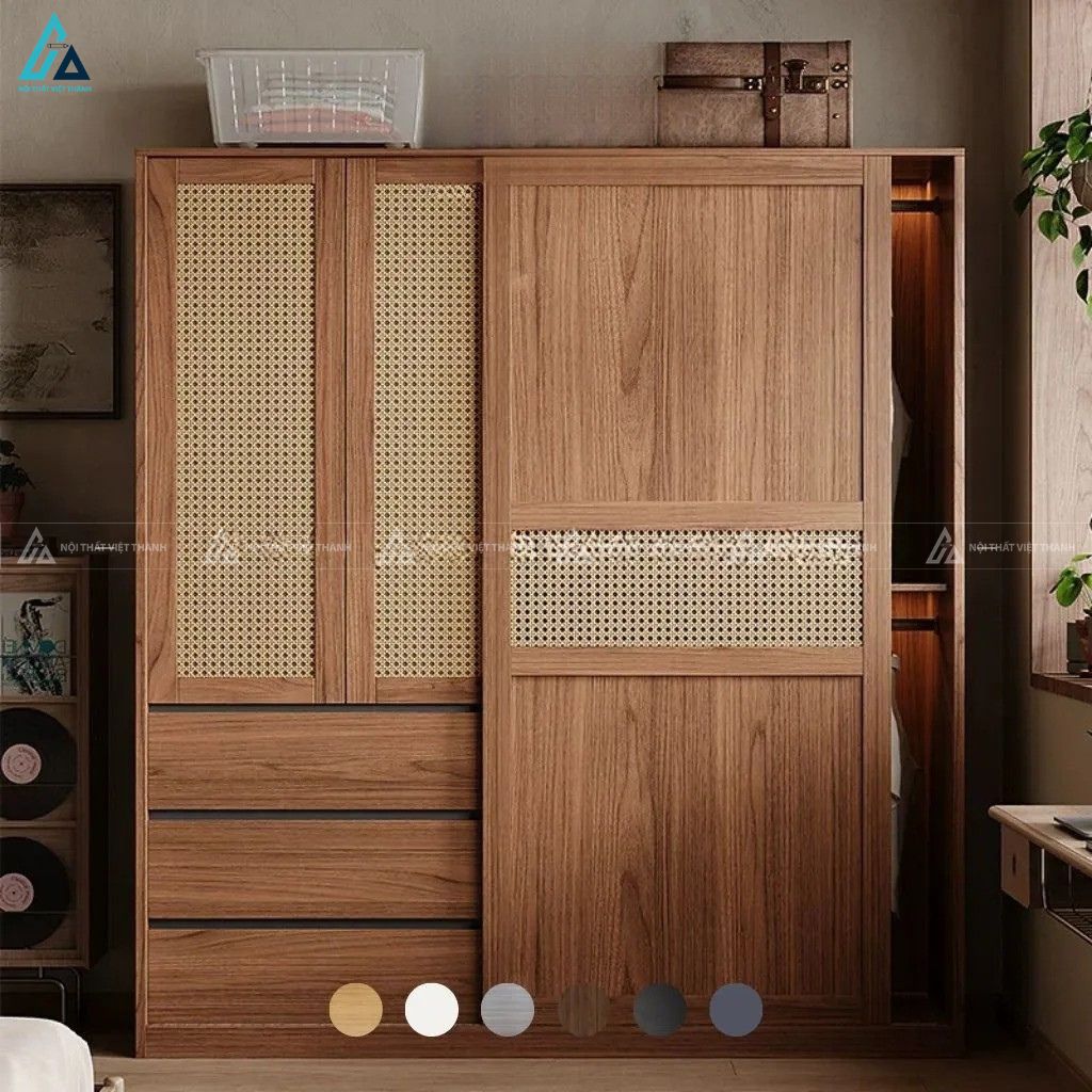Tủ quần áo gỗ tự nhiên cửa lùa kết hợp nhiều ngăn chứa đồ 4