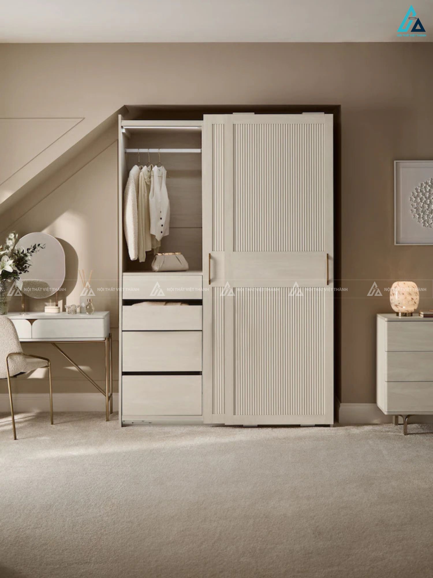 Tủ quần áo cửa lùa phong cách tối giản phối vân sọc trang nhã 1