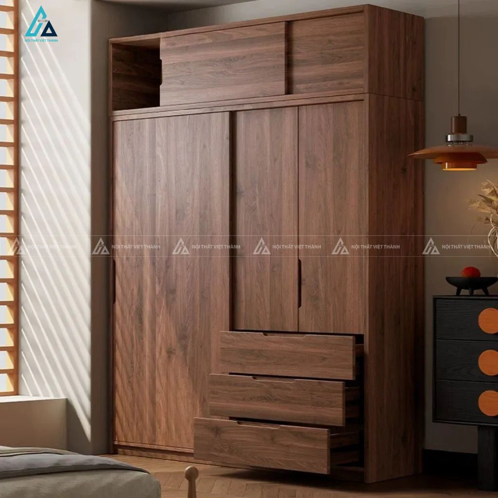 Tủ quần áo cửa lùa gỗ óc chó cao kịch trần sang trọng đẳng cấp