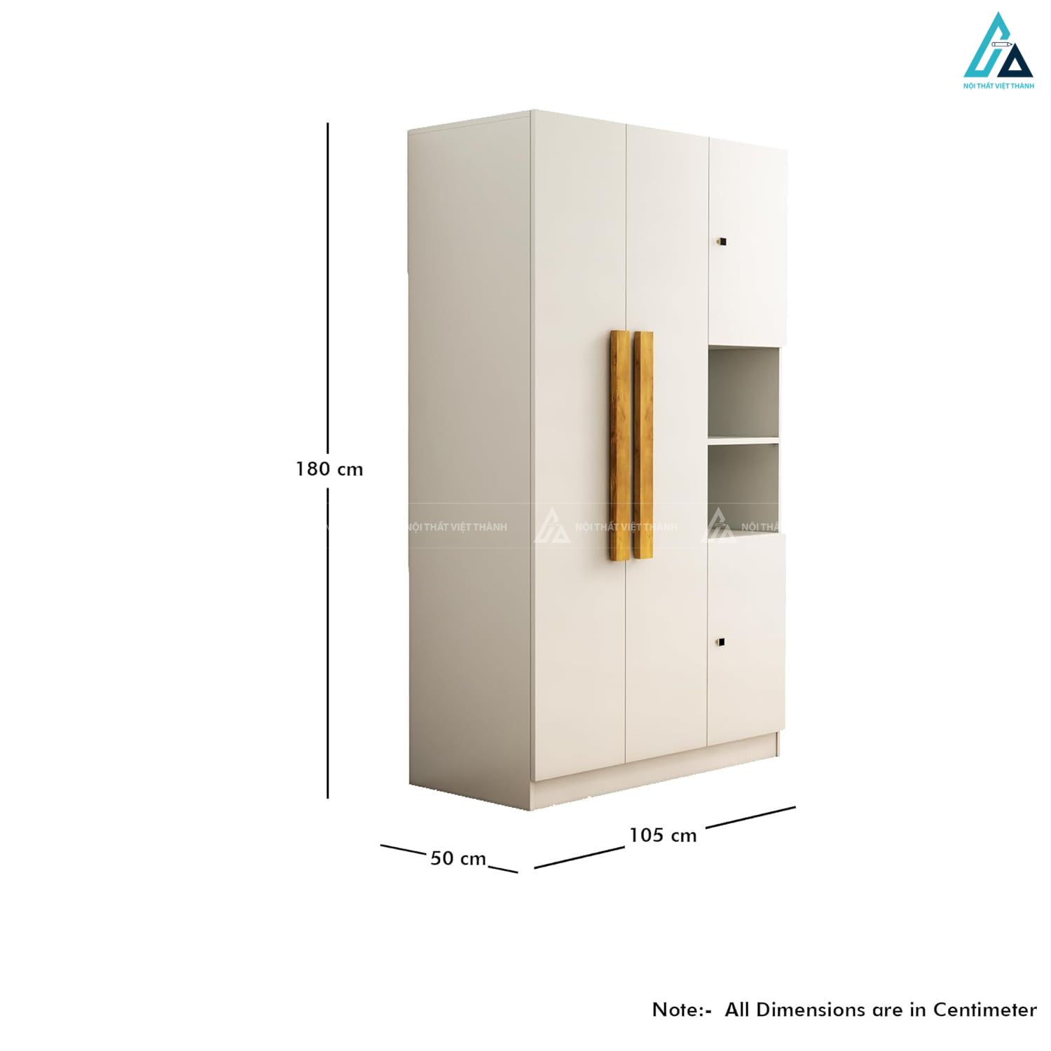 Tủ quần áo MDF phủ melamine màu trắng kem tích hợp kệ trang trí 4