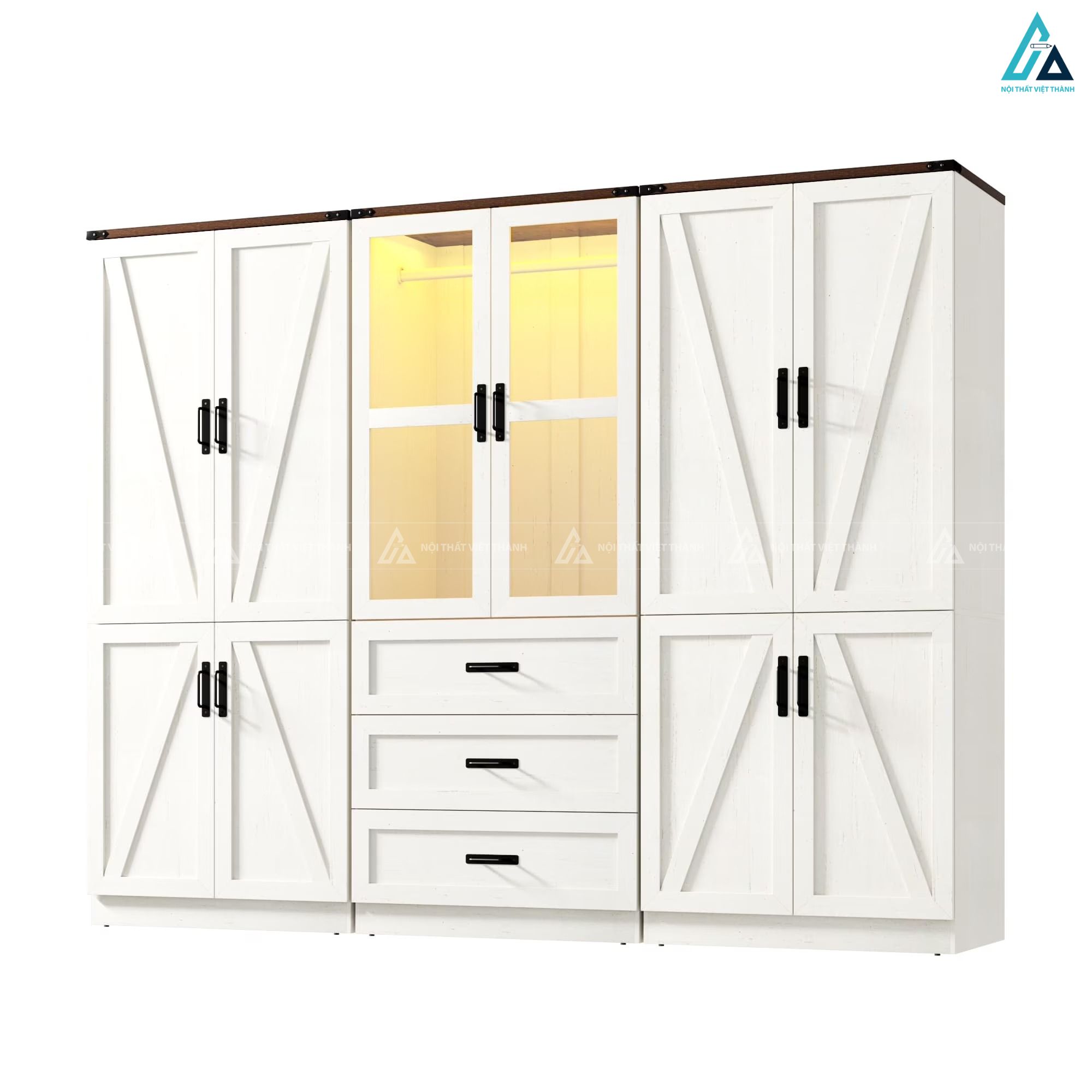 Mẫu tủ quần áo gỗ công nghiệp lớn tích hợp đèn led thông minh 4