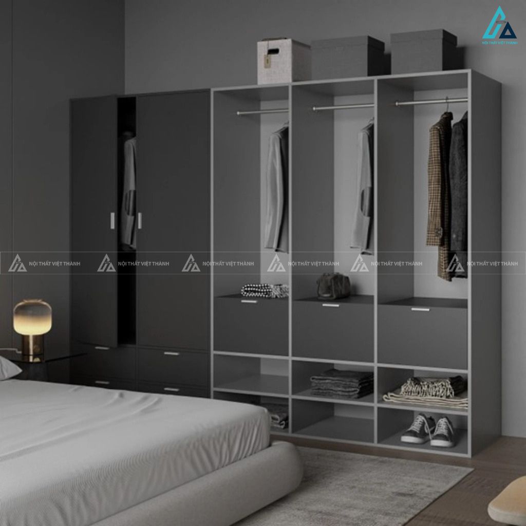 Tủ quần áo gỗ công nghiệp cửa lùa thiết kế âm tường sang trọng 3