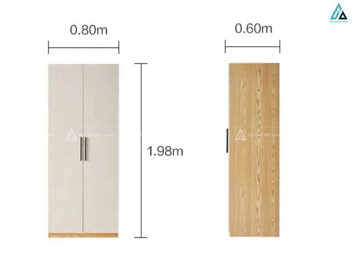 Tủ quần áo gỗ công nghiệp 2 cánh hiện đại thiết kế tối giản sang trọng 4