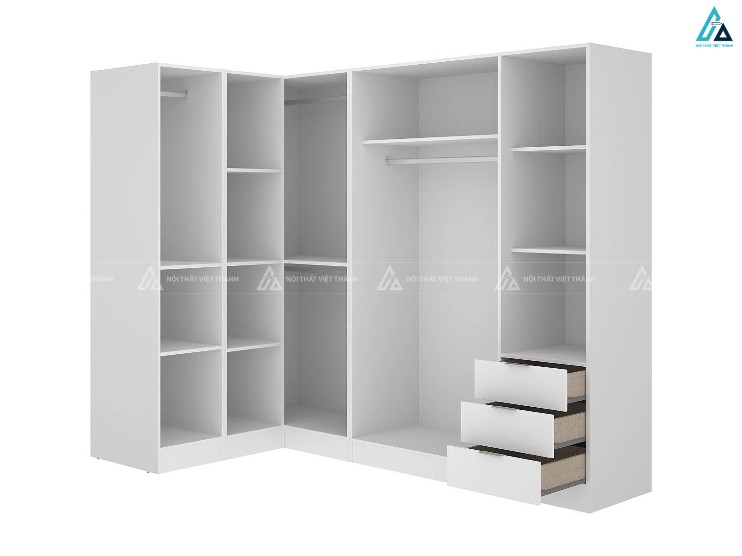 Hệ tủ quần áo chữ L gỗ công nghiệp cánh mở tối giản cho phòng ngủ 3