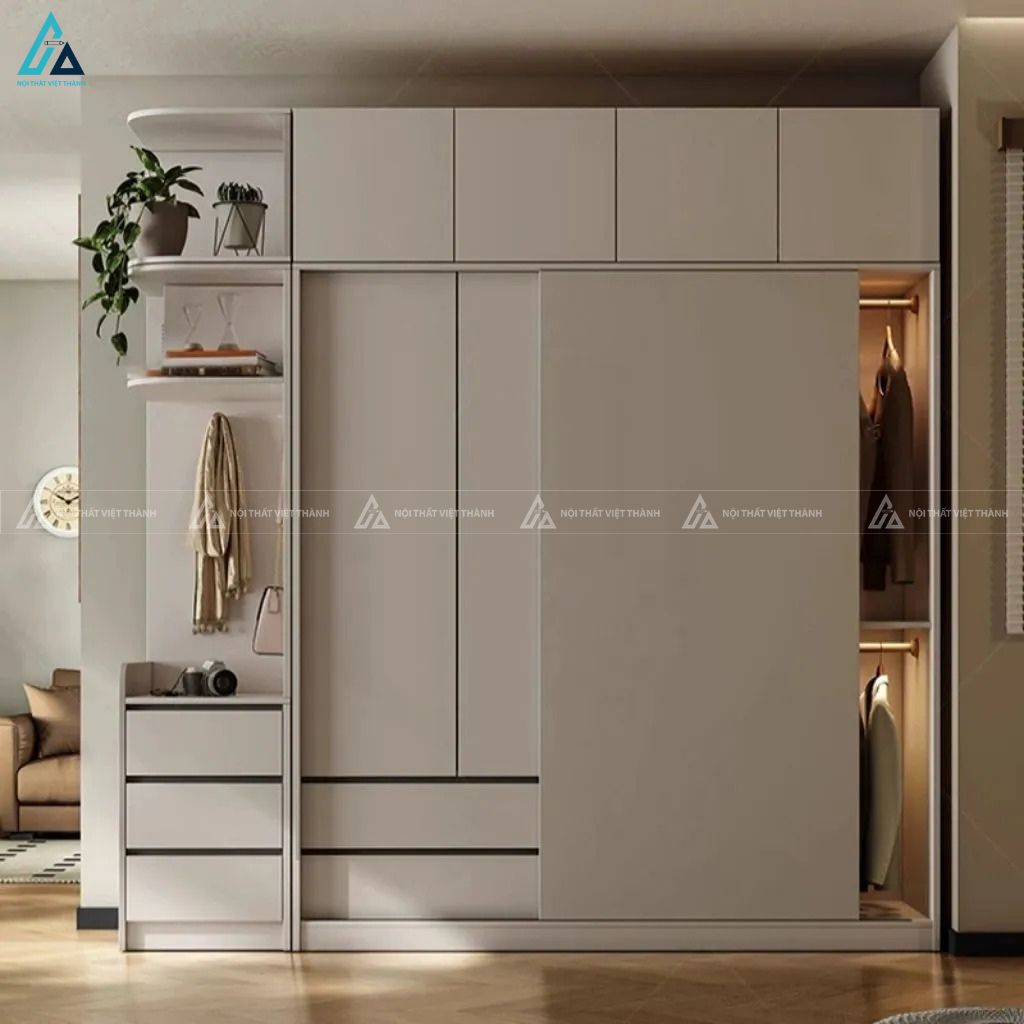 Tủ quần áo gỗ công nghiệp cửa lùa kết hợp ngăn kéo đa năng sang 4