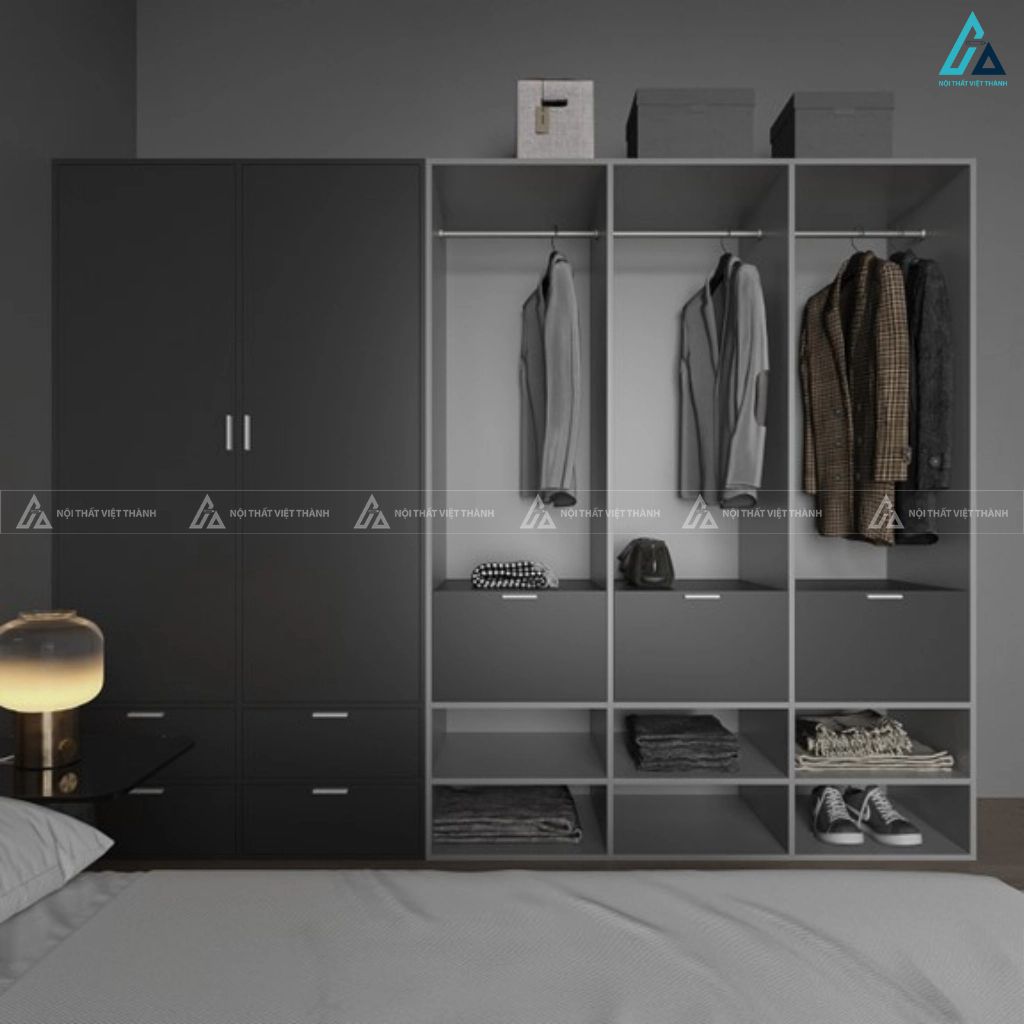 Tủ quần áo gỗ công nghiệp cửa lùa thiết kế âm tường sang trọng 2