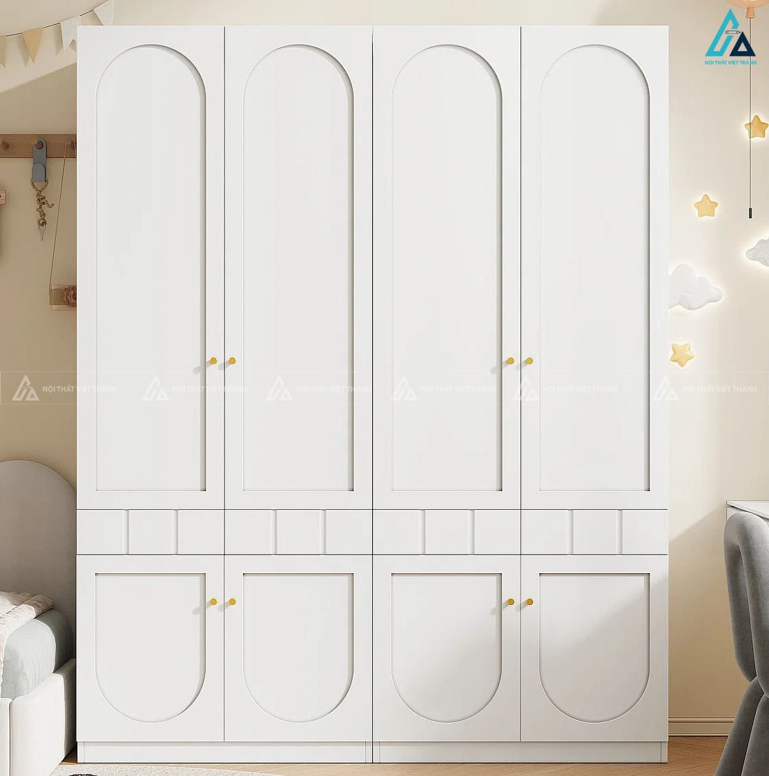 Tủ quần áo gỗ công nghiệp màu trắng thiết kế nhỏ gọn dễ thương 7