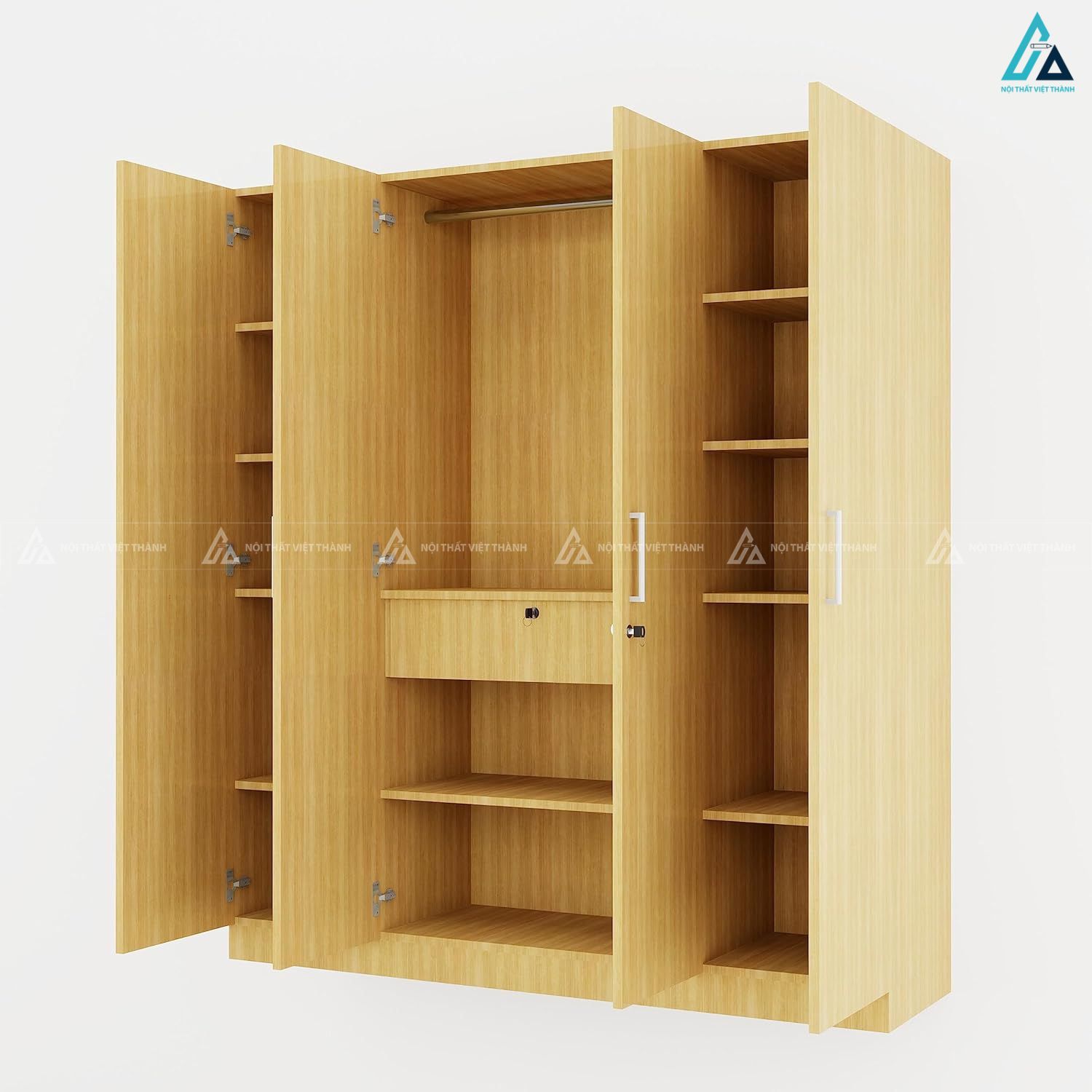 Mẫu tủ quần áo gỗ công nghiệp 4 cánh lớn tối ưu không gian lưu trữ 3