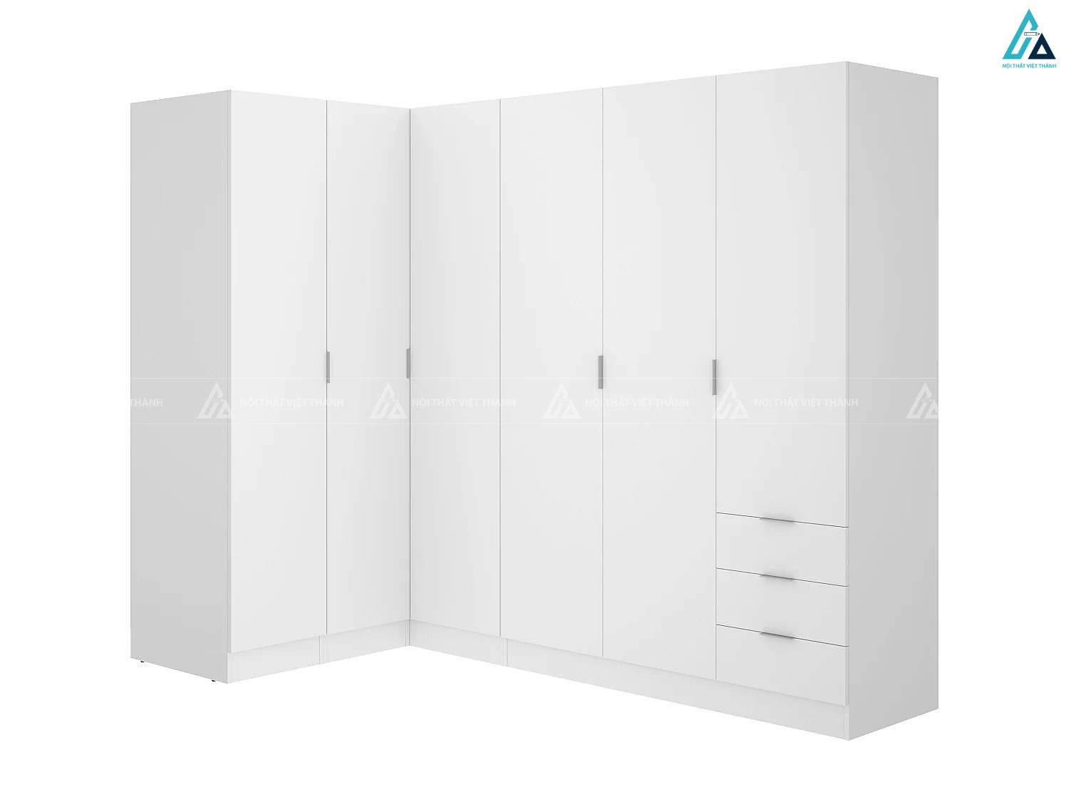Hệ tủ quần áo chữ L gỗ công nghiệp cánh mở tối giản cho phòng ngủ 2