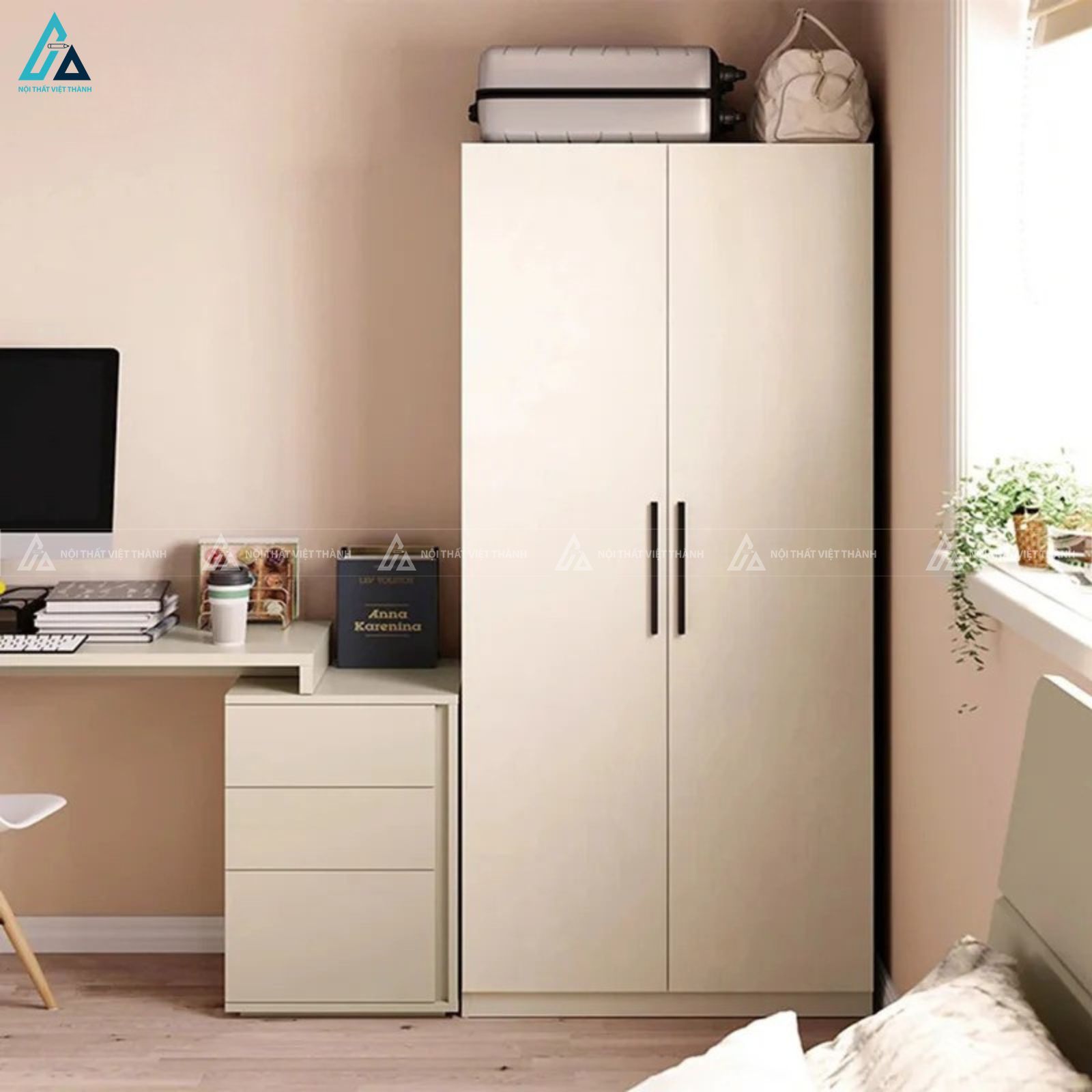 Tủ quần áo gỗ công nghiệp 2 cánh hiện đại thiết kế tối giản sang trọng