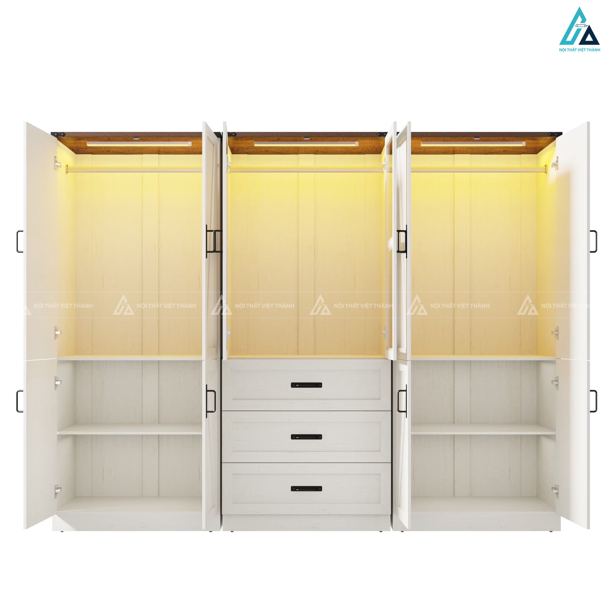 Mẫu tủ quần áo gỗ công nghiệp lớn tích hợp đèn led thông minh 2