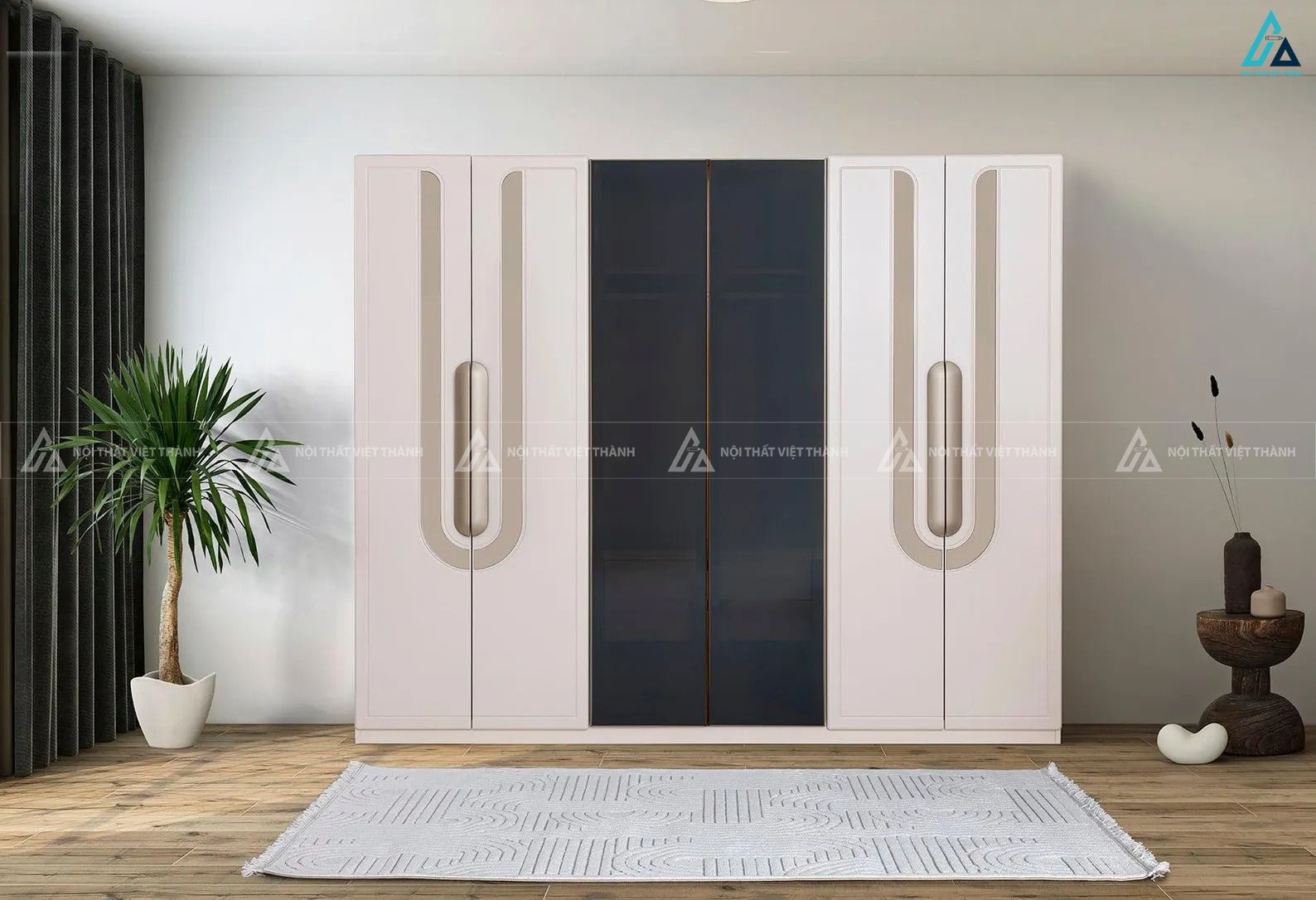 Tủ quần áo gỗ công nghiệp đa năng tích hợp đèn led và ngăn kéo
