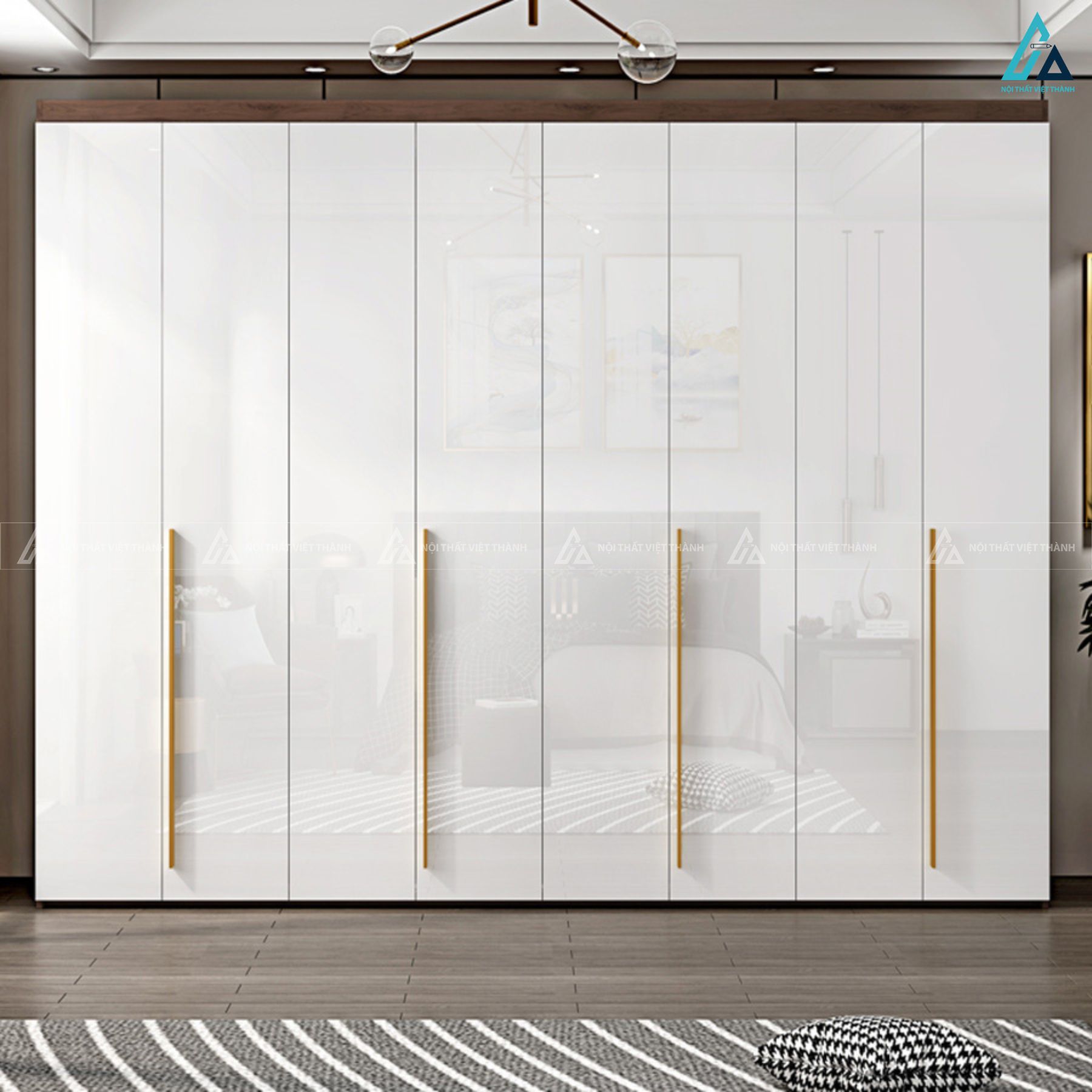 Tủ quần áo khung gỗ MDF chống ẩm kết hợp cánh trắng bóng gương 2