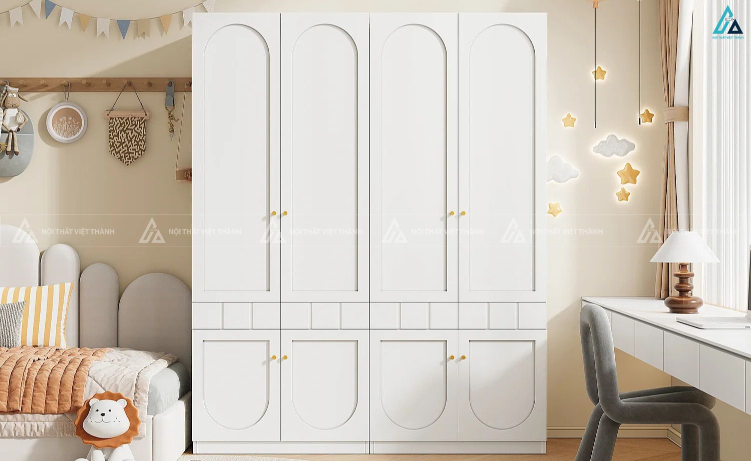 Tủ quần áo gỗ công nghiệp màu trắng thiết kế nhỏ gọn dễ thương 6
