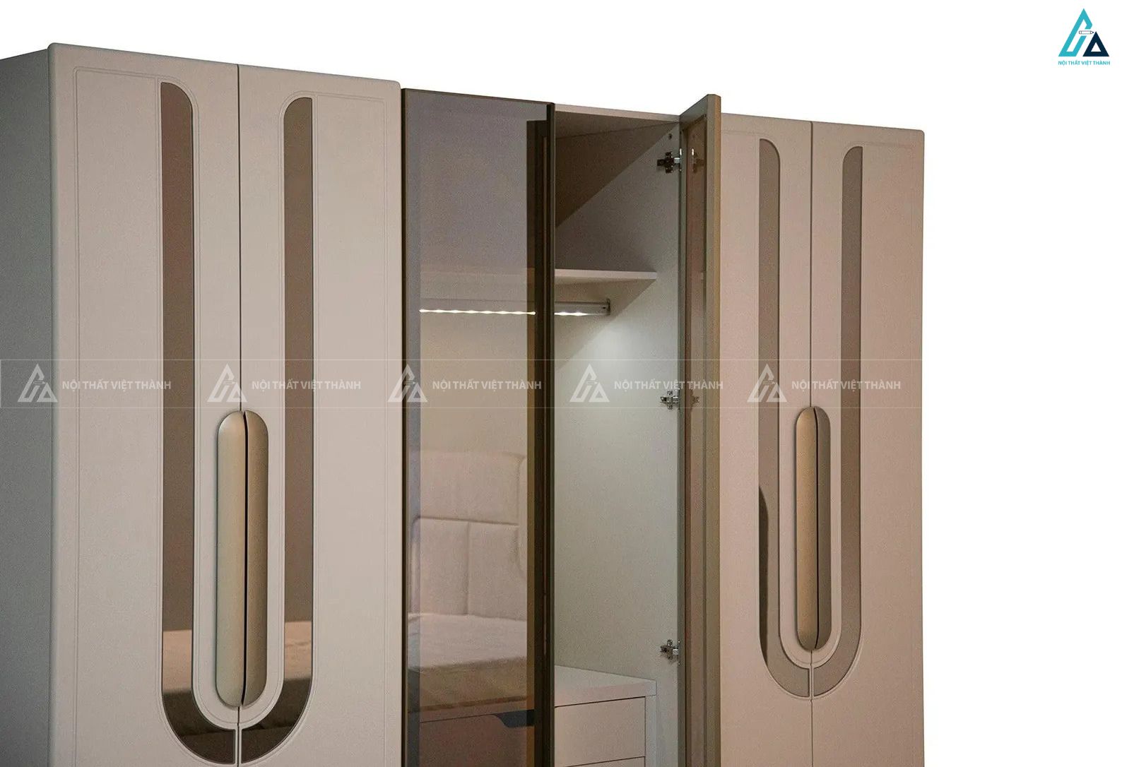 Tủ quần áo gỗ công nghiệp đa năng tích hợp đèn led và ngăn kéo 4
