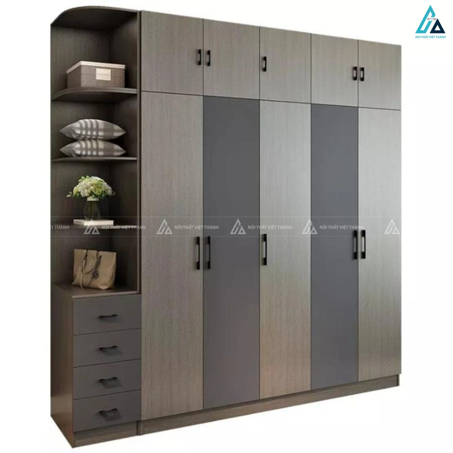 Mẫu tủ quần áo gỗ công nghiệp năm cánh mở tối ưu diện tích 2
