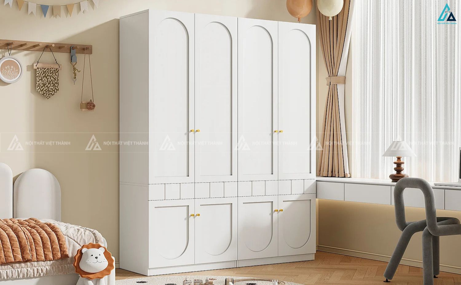 Tủ quần áo gỗ công nghiệp màu trắng thiết kế nhỏ gọn dễ thương 5