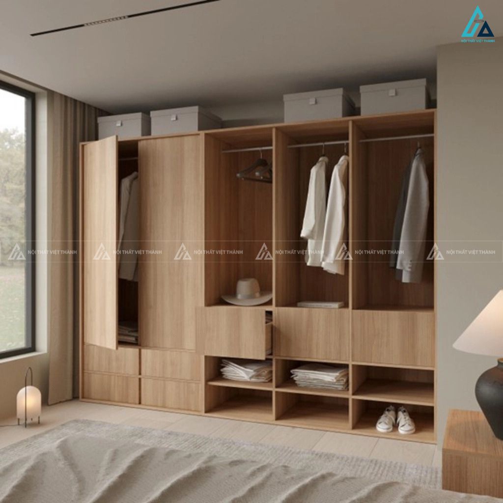 Tủ quần áo gỗ công nghiệp cửa lùa thiết kế âm tường sang trọng 1