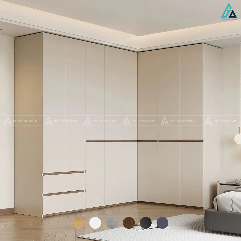 Tủ quần áo gỗ công nghiệp góc chữ L kịch trần tối ưu không gian