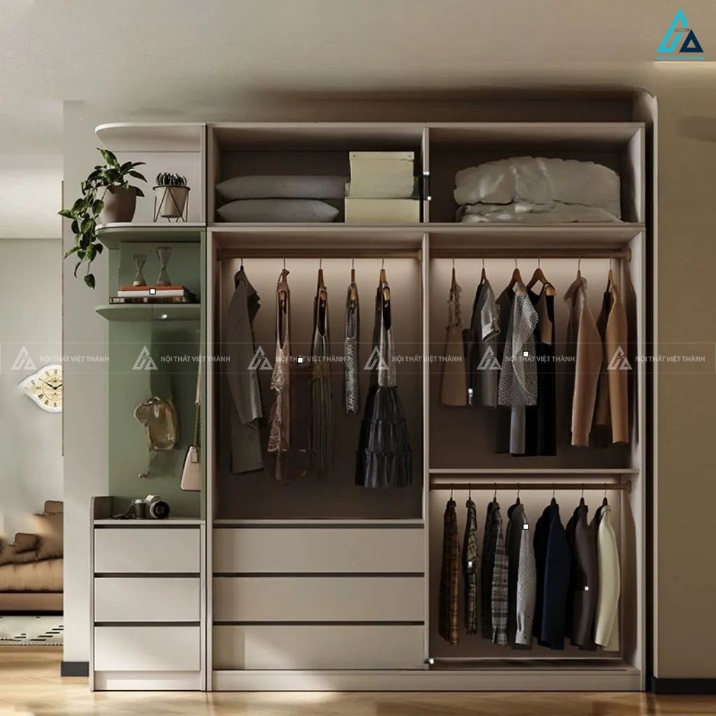 Tủ quần áo gỗ công nghiệp cửa lùa kết hợp ngăn kéo đa năng sang 3