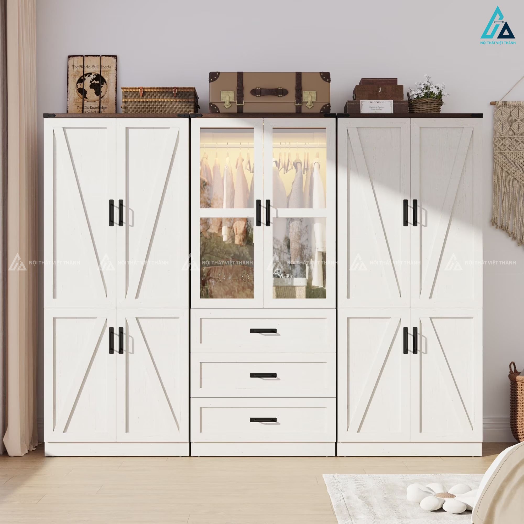 Mẫu tủ quần áo gỗ công nghiệp lớn tích hợp đèn led thông minh 1