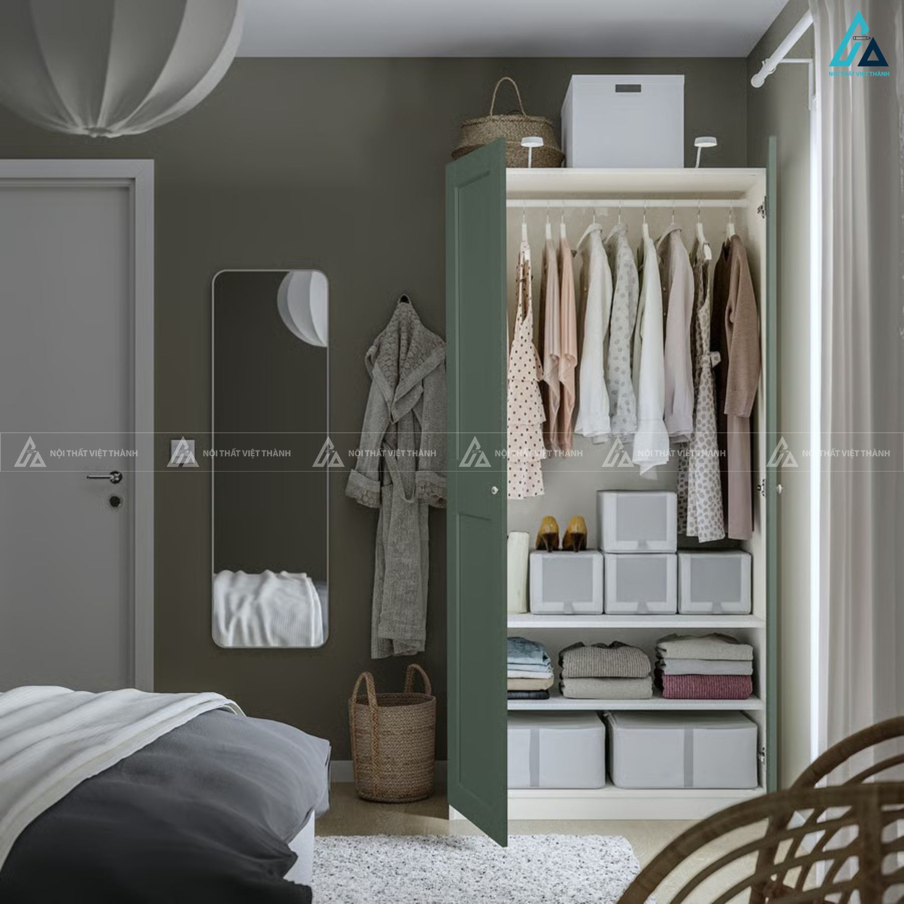 Tủ quần áo gỗ MDF lõi xanh dáng chữ L thiết kế ngăn kéo tiện lợi 5