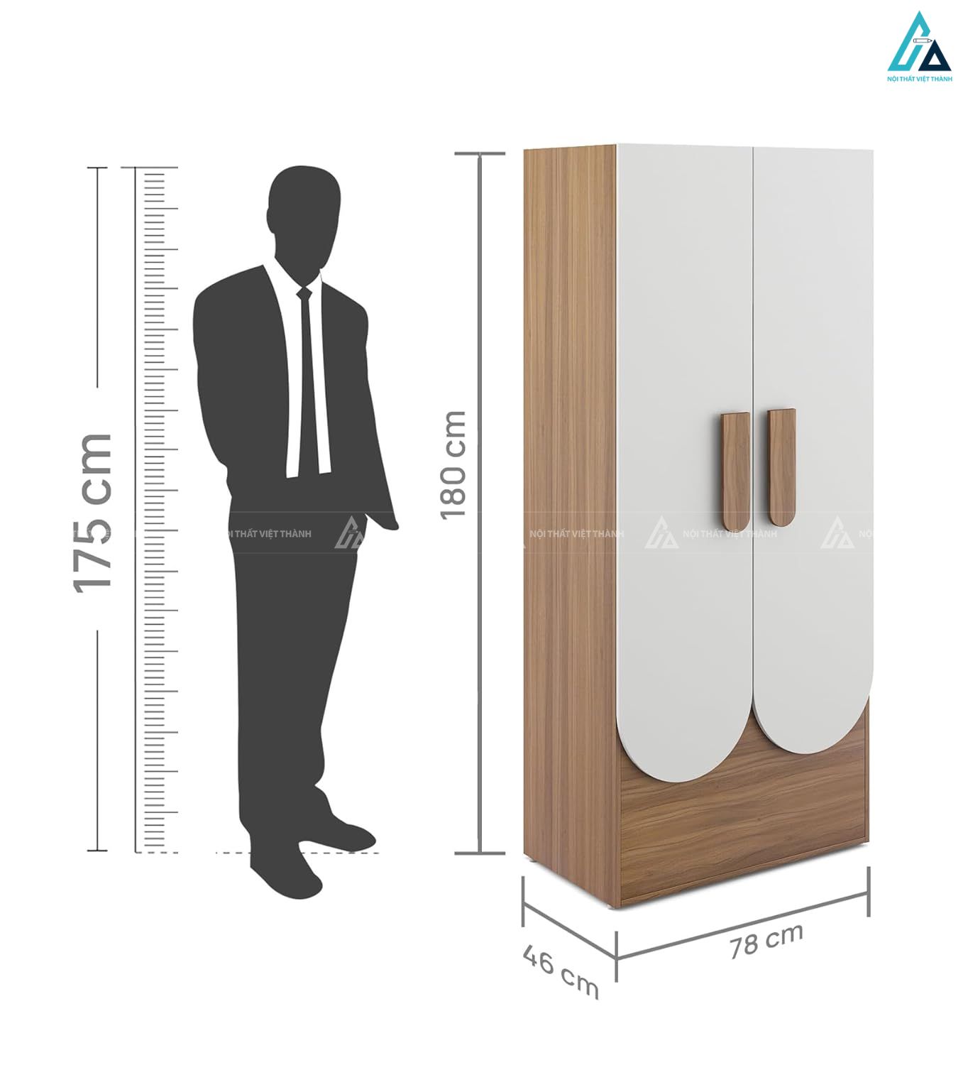 Mẫu tủ quần áo gỗ công nghiệp hai cánh mở thiết kế bo cong tinh tế 5