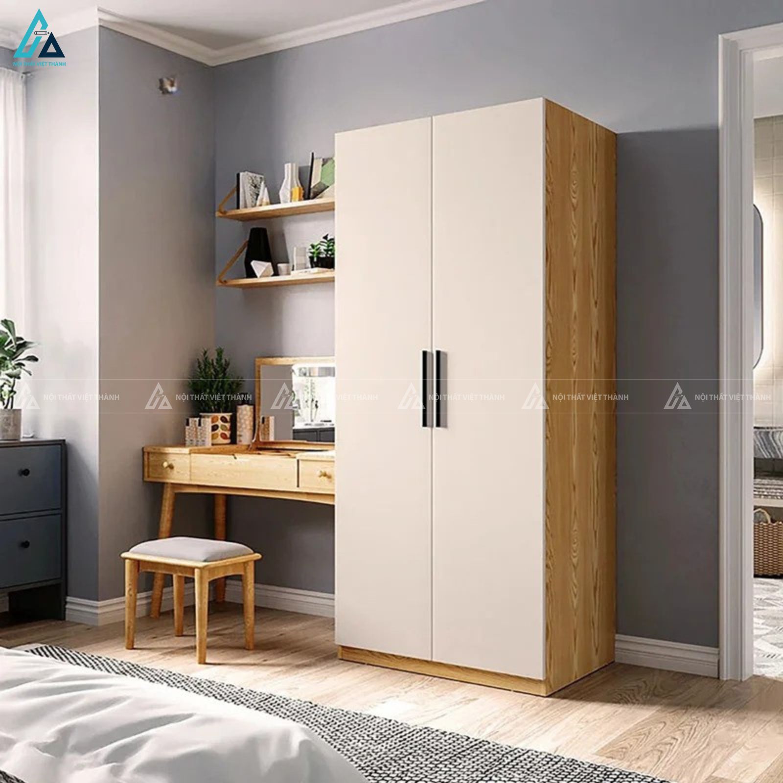Tủ quần áo gỗ công nghiệp 2 cánh hiện đại thiết kế tối giản sang trọng 1