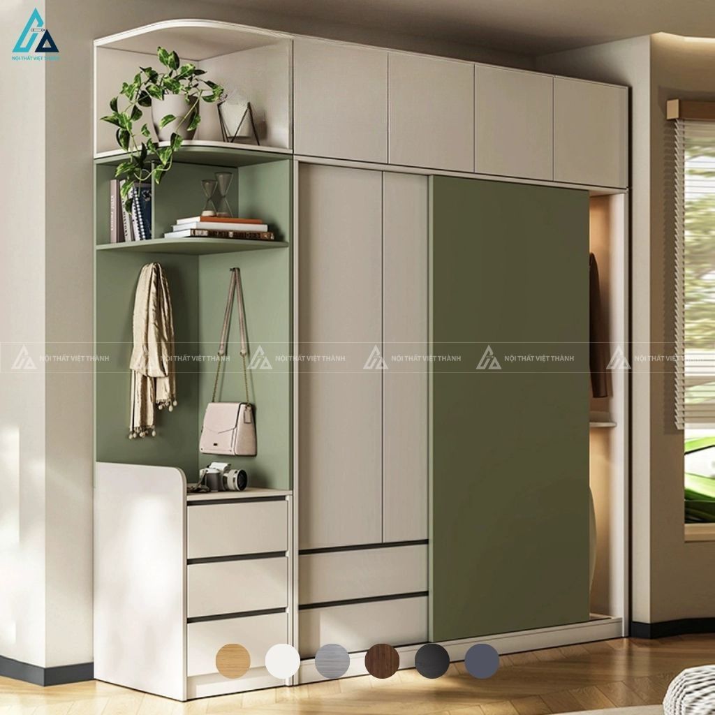 Tủ quần áo gỗ công nghiệp cửa lùa kết hợp ngăn kéo đa năng sang 5