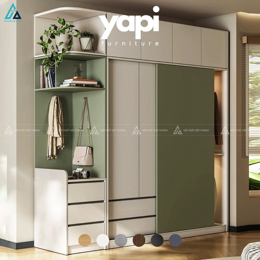 Tủ quần áo gỗ công nghiệp cửa lùa kết hợp ngăn kéo đa năng sang (1m8 x 2m4) 5