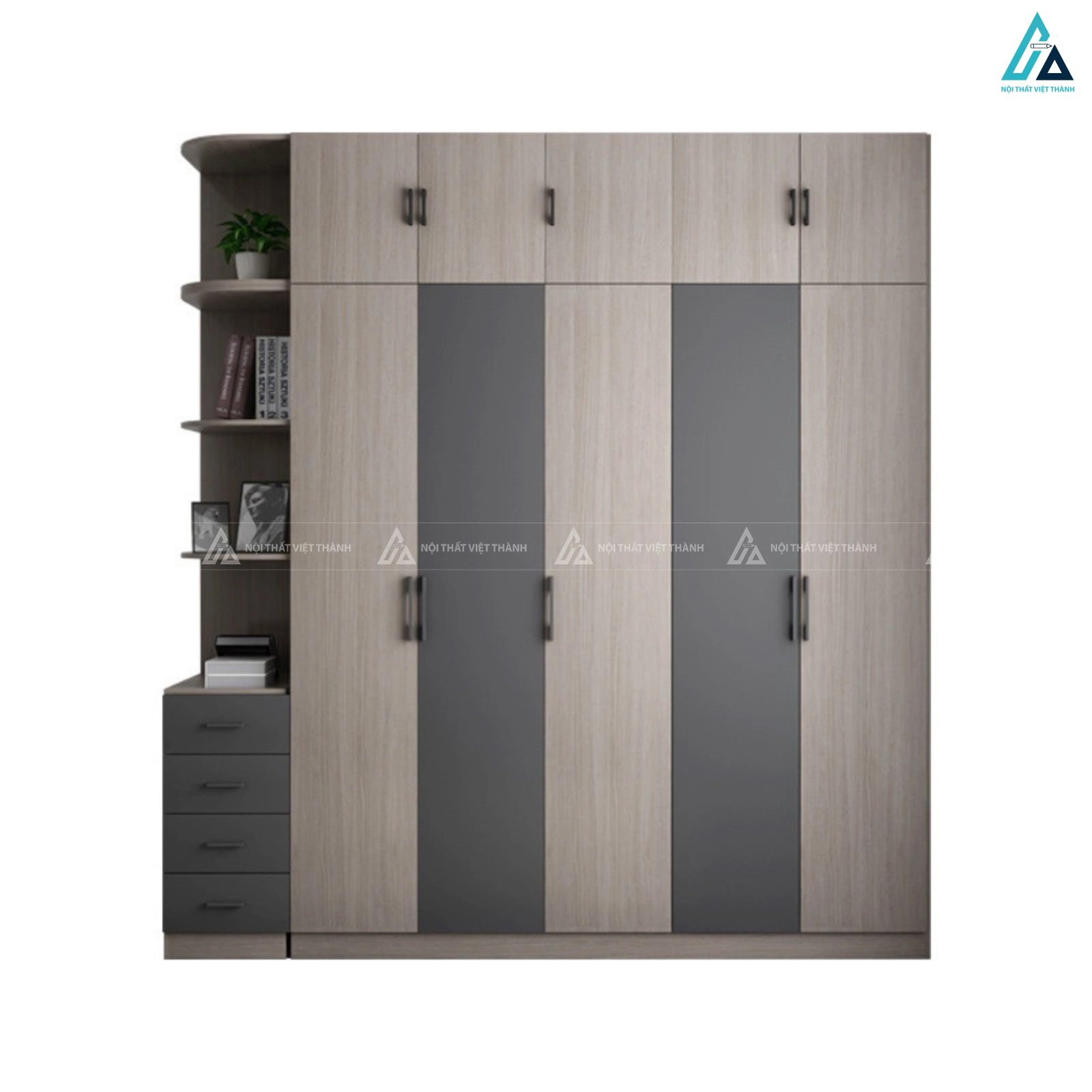 Mẫu tủ quần áo gỗ công nghiệp năm cánh mở tối ưu diện tích 6