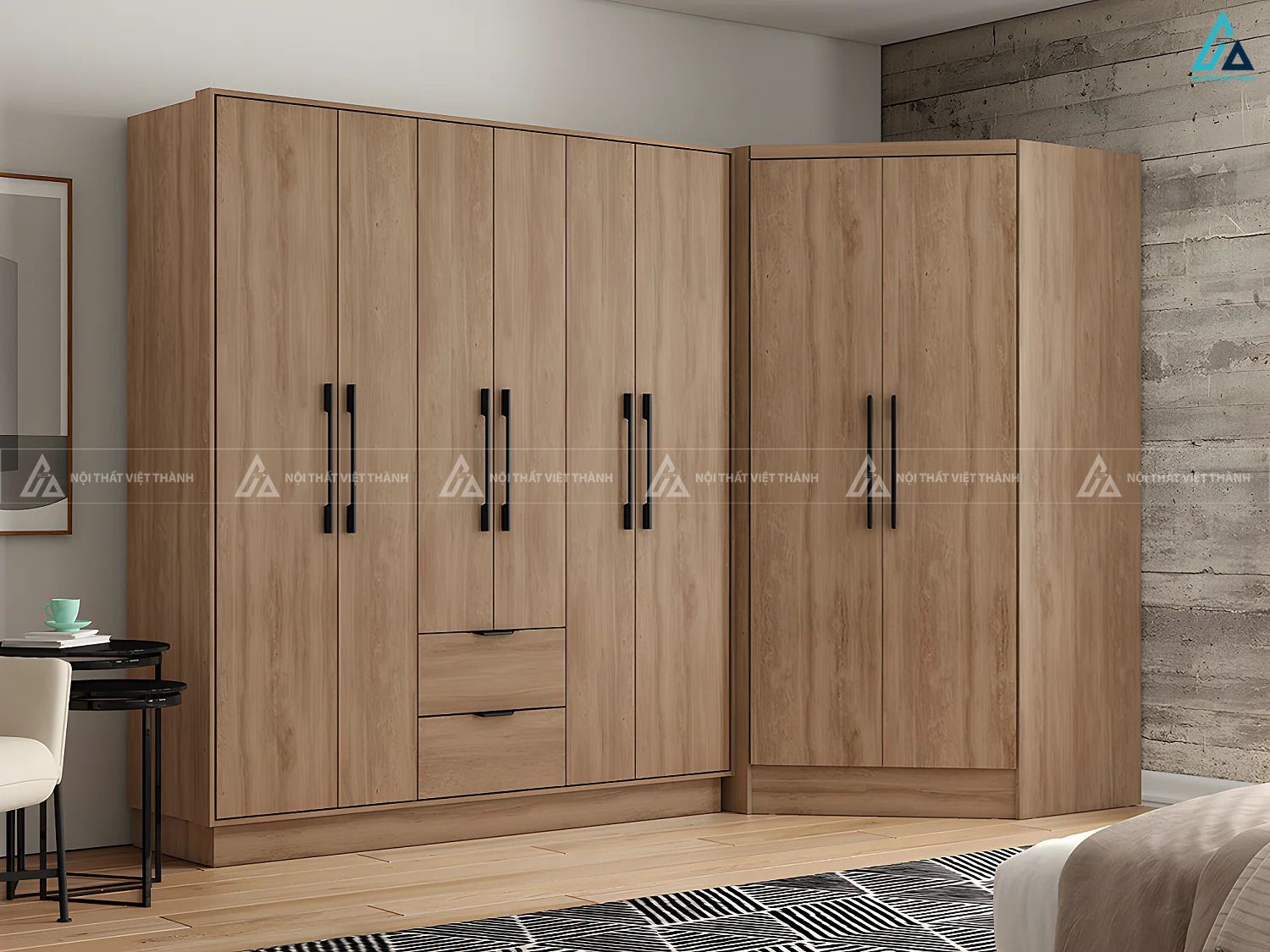 Tủ quần áo gỗ MDF lõi xanh dáng chữ L thiết kế ngăn kéo tiện lợi 1