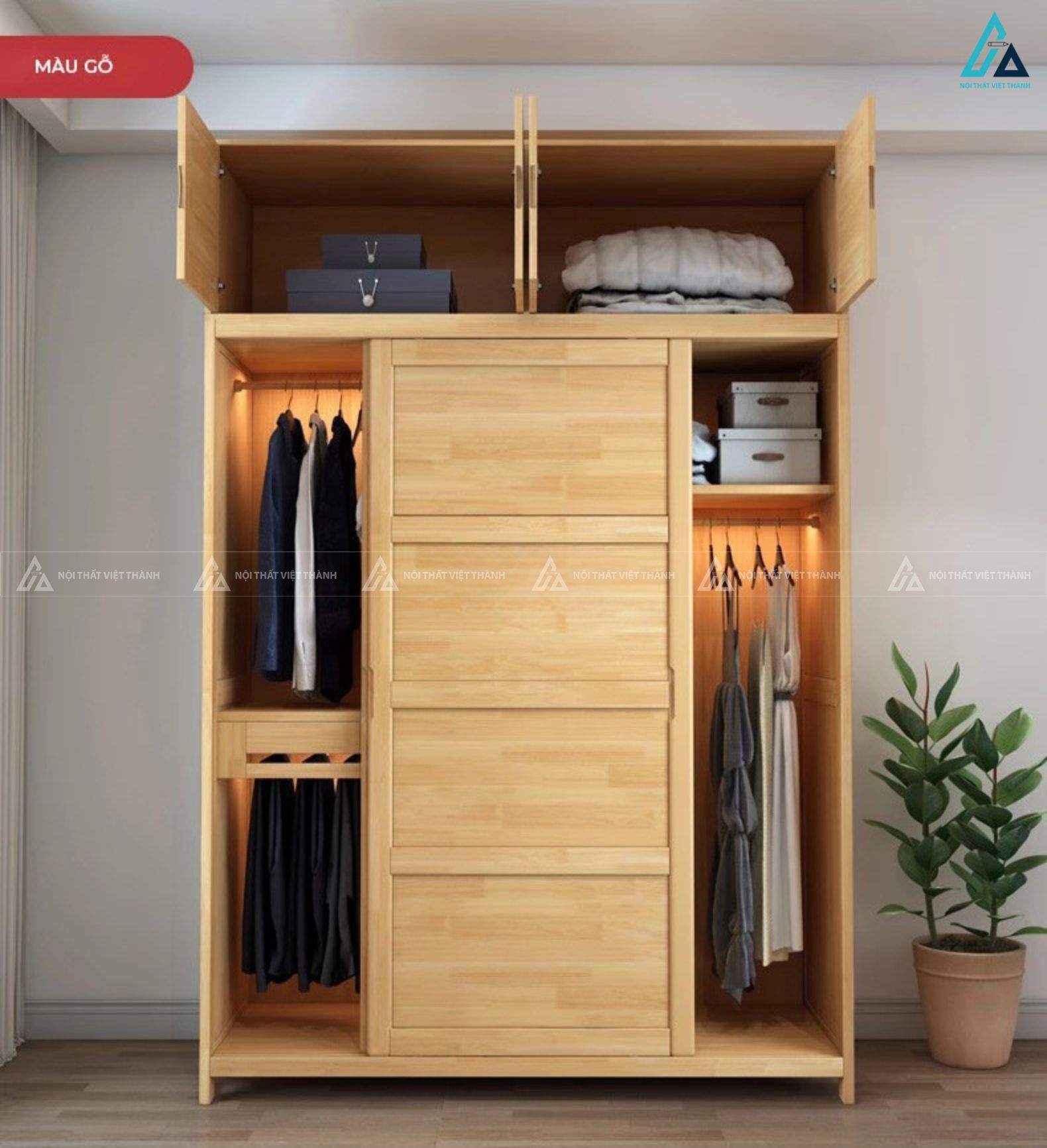 Tủ quần áo gỗ tự nhiên cửa lùa hiện đại tối ưu không gian phòng ngủ 5