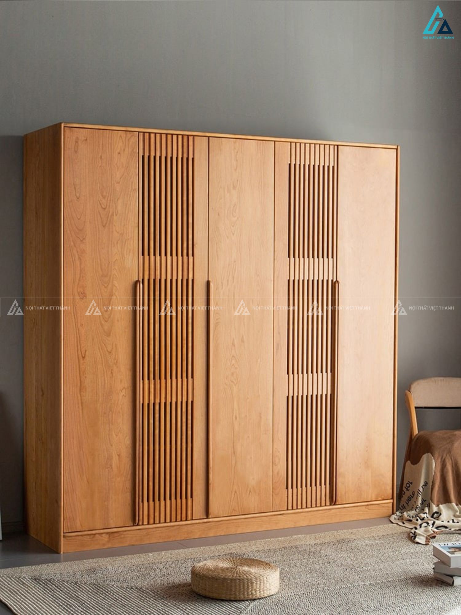 Tủ quần áo gỗ tự nhiên vân gỗ sáng màu phong cách tối giản 1