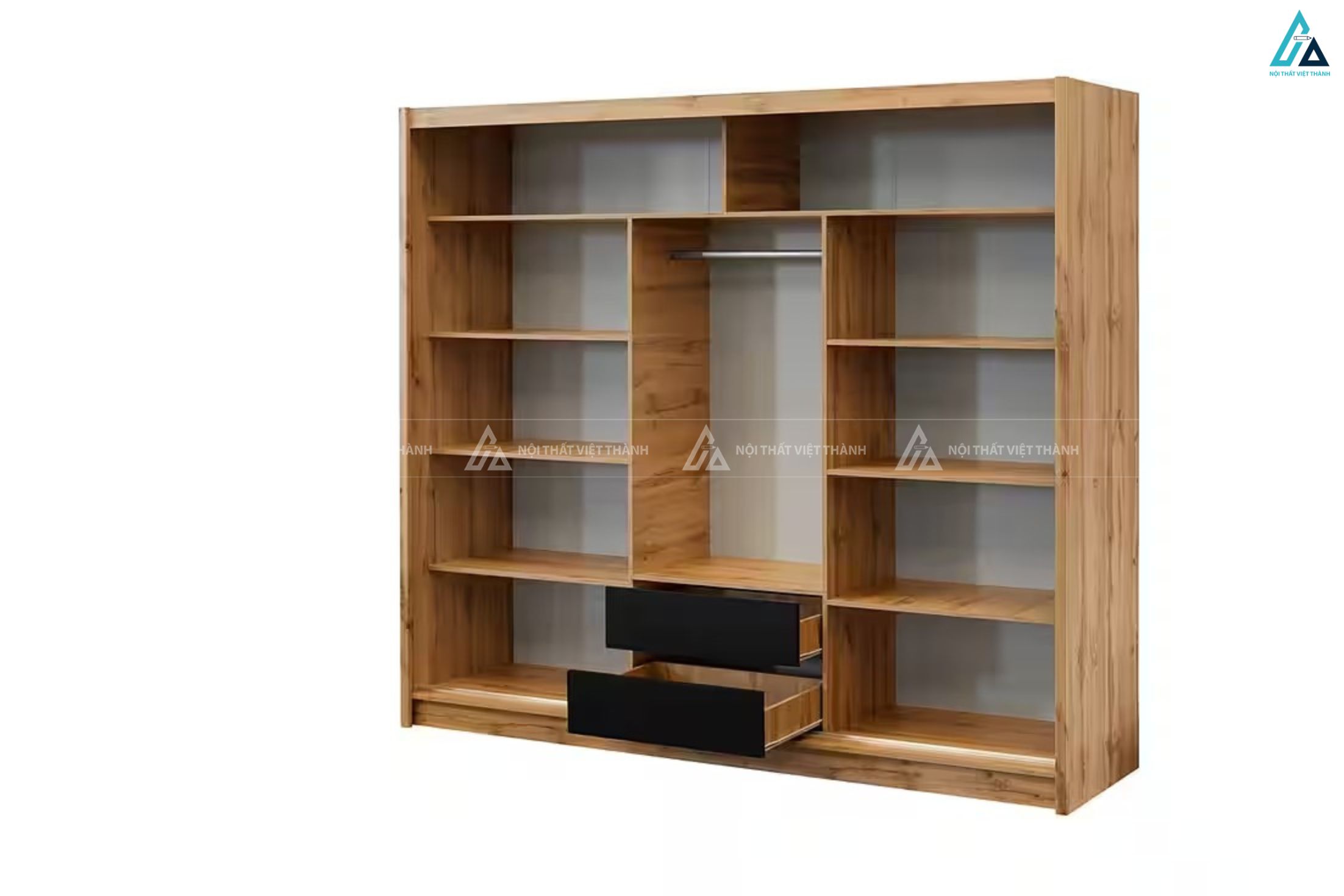 Tủ quần áo gỗ tự nhiên cửa lùa hiện đại kết hợp gương soi sang trọng 4
