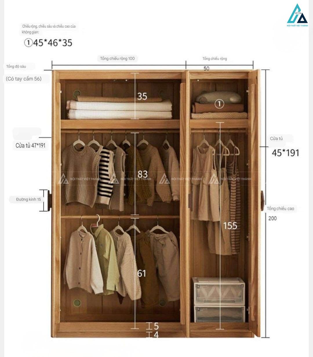 Tủ quần áo gỗ tự nhiên tích hợp kệ trang trí và ngăn kéo thông minh 5