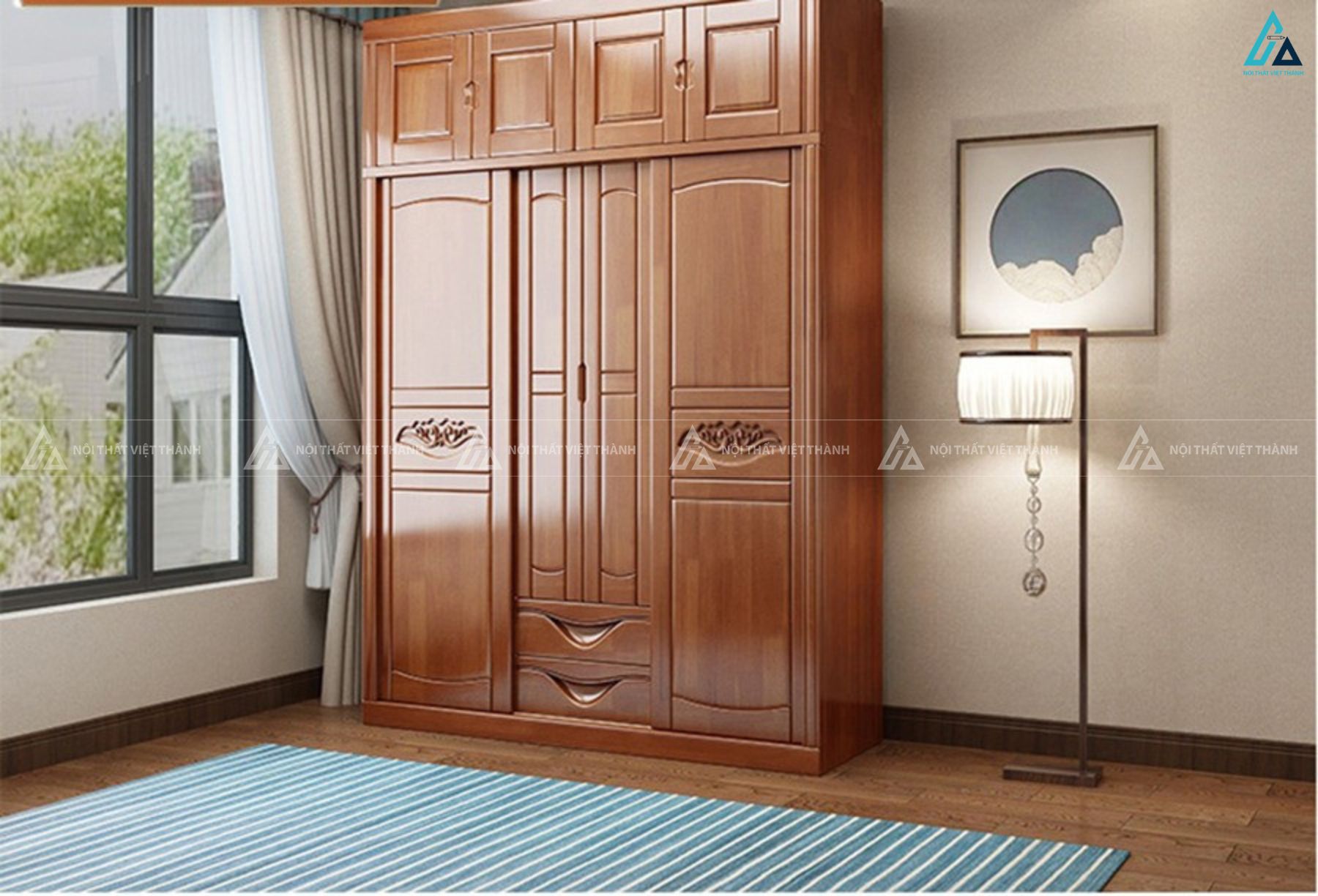 Tủ quần áo gỗ tự nhiên chạm khắc tinh xảo kèm kệ trưng bày đa năng 2
