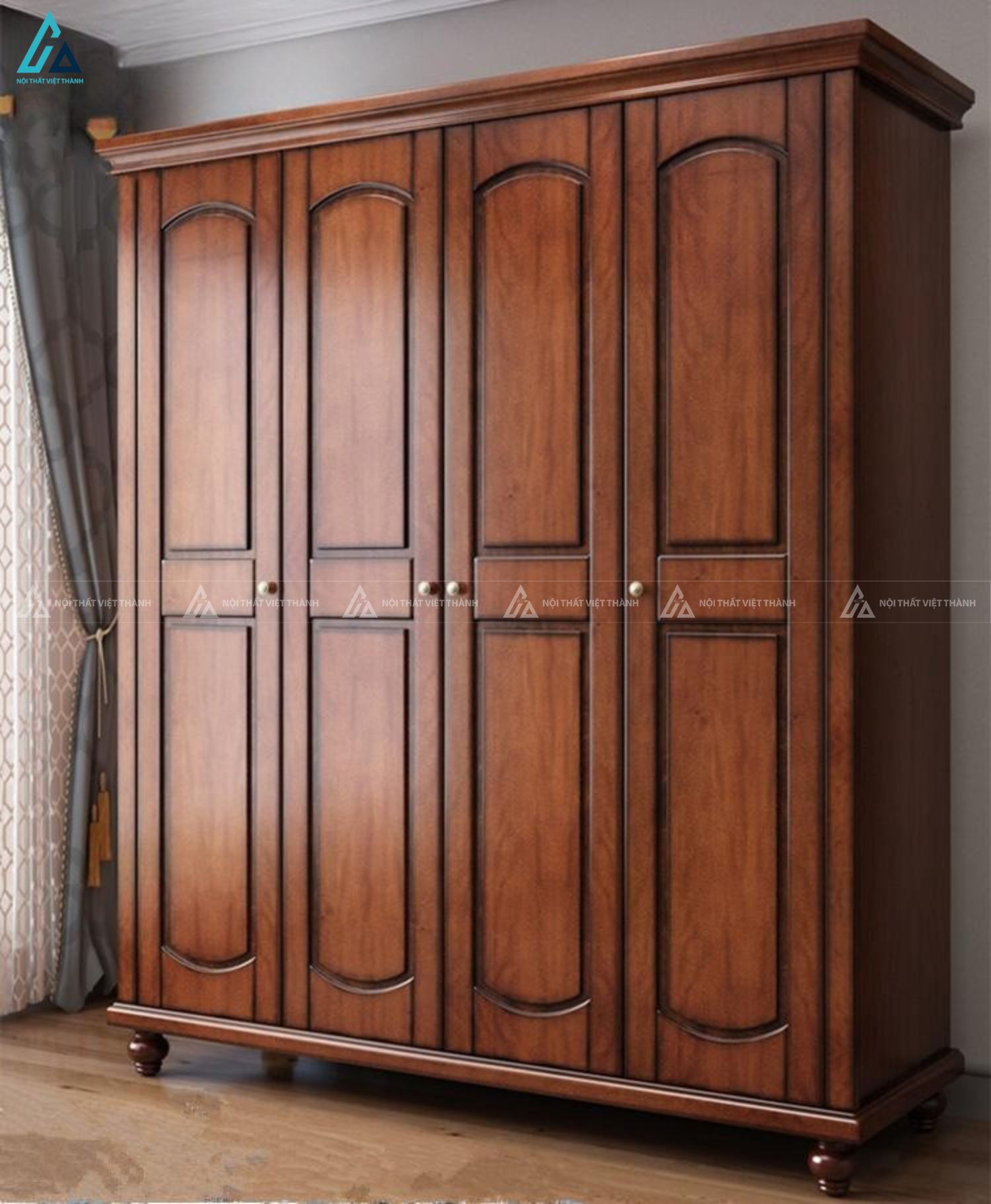 Tủ quần áo gỗ tự nhiên 4 cánh kiểu dáng tân cổ điển sang trọng 1