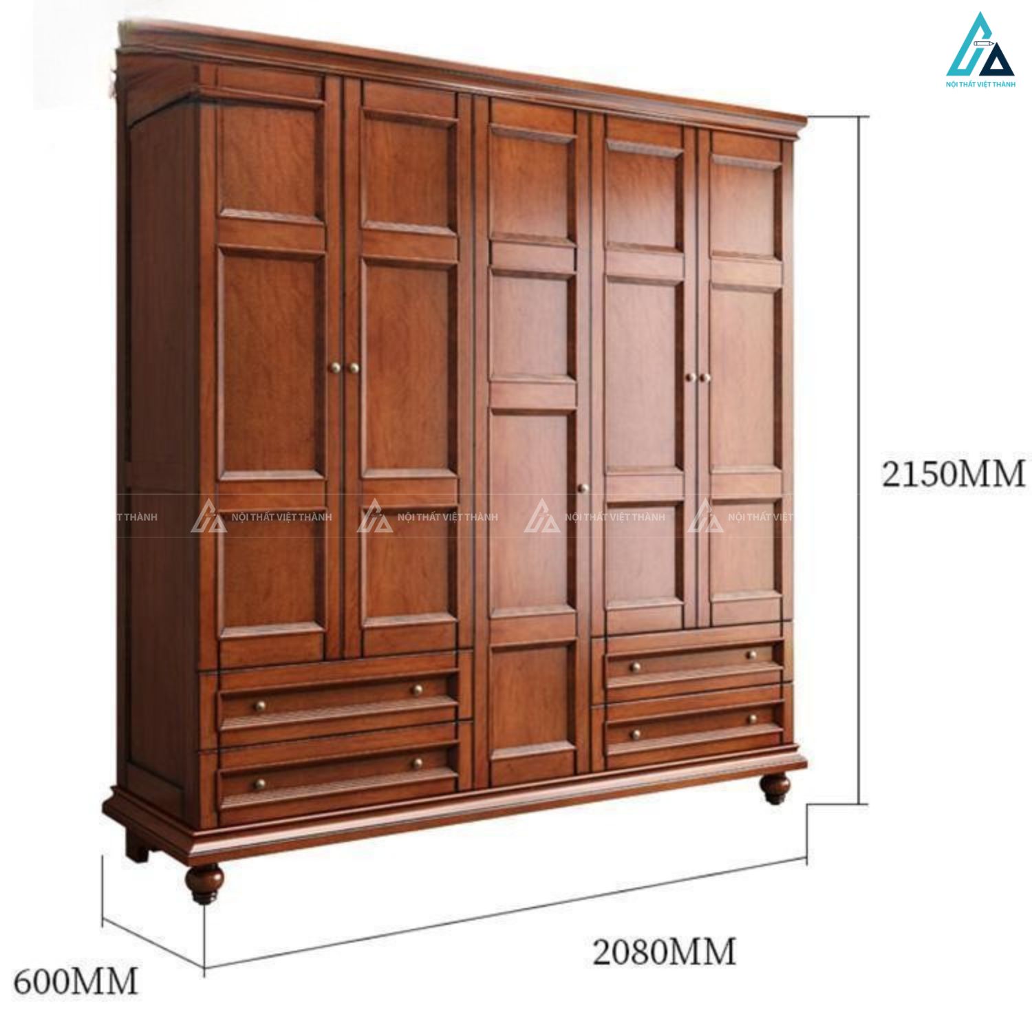 Tủ quần áo gỗ tự nhiên 4 cánh sang trọng phong cách cổ điển 1