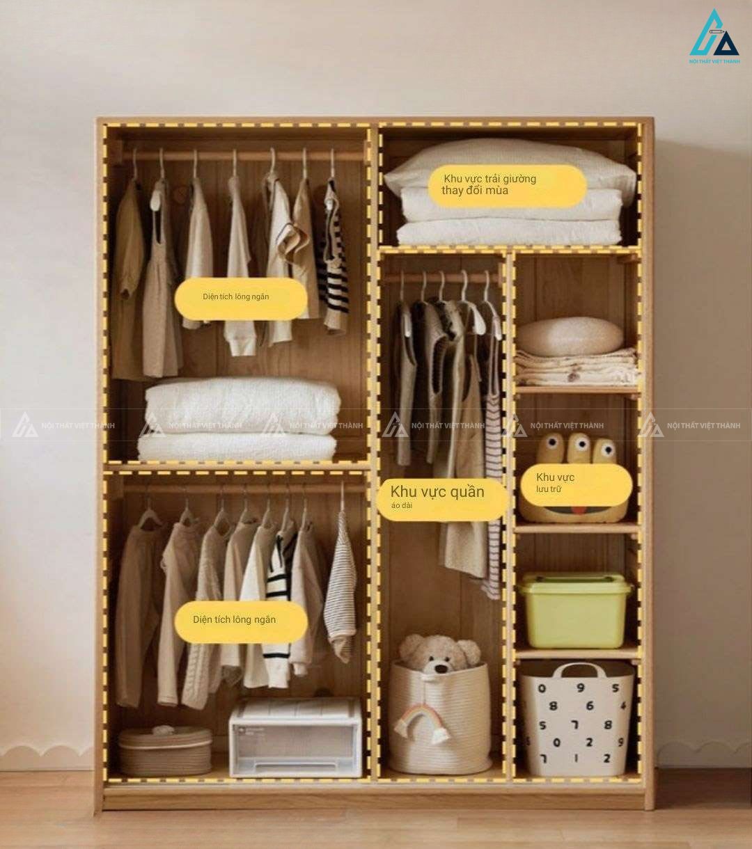 Tủ quần áo gỗ tự nhiên tối giản với kệ decor xinh xắn cho phòng ngủ 3
