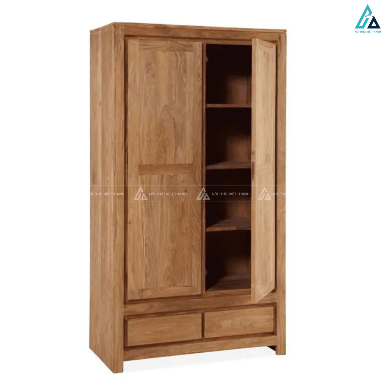 Mẫu tủ áo gỗ tự nhiên 2 cánh có ngăn kéo dưới thông minh 3