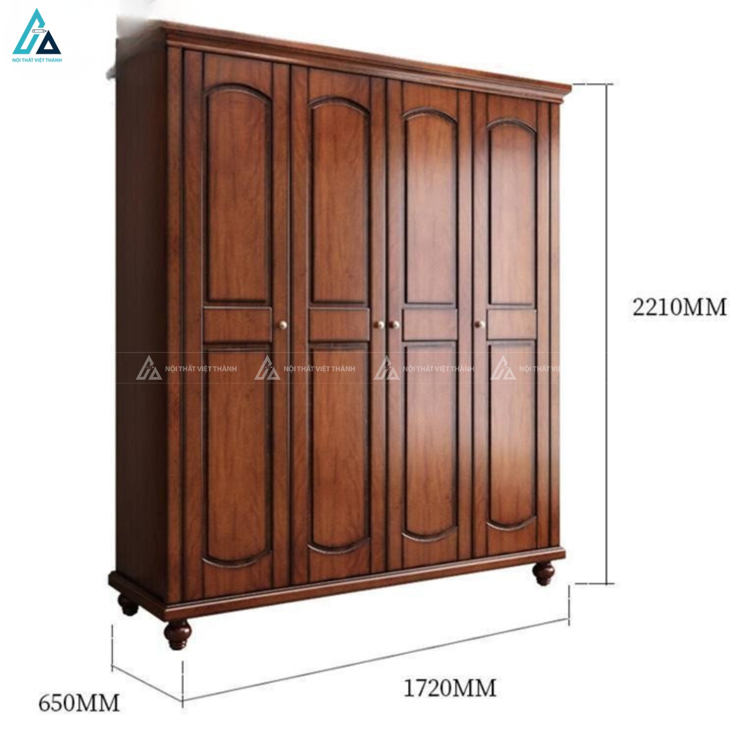 Tủ quần áo gỗ tự nhiên 4 cánh kiểu dáng tân cổ điển sang trọng 4