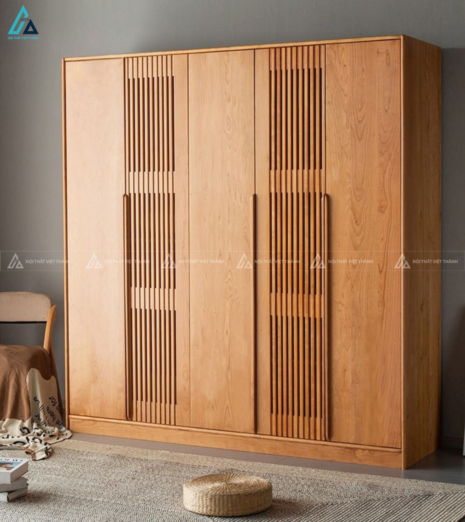 Tủ quần áo gỗ tự nhiên vân gỗ sáng màu phong cách tối giản 2
