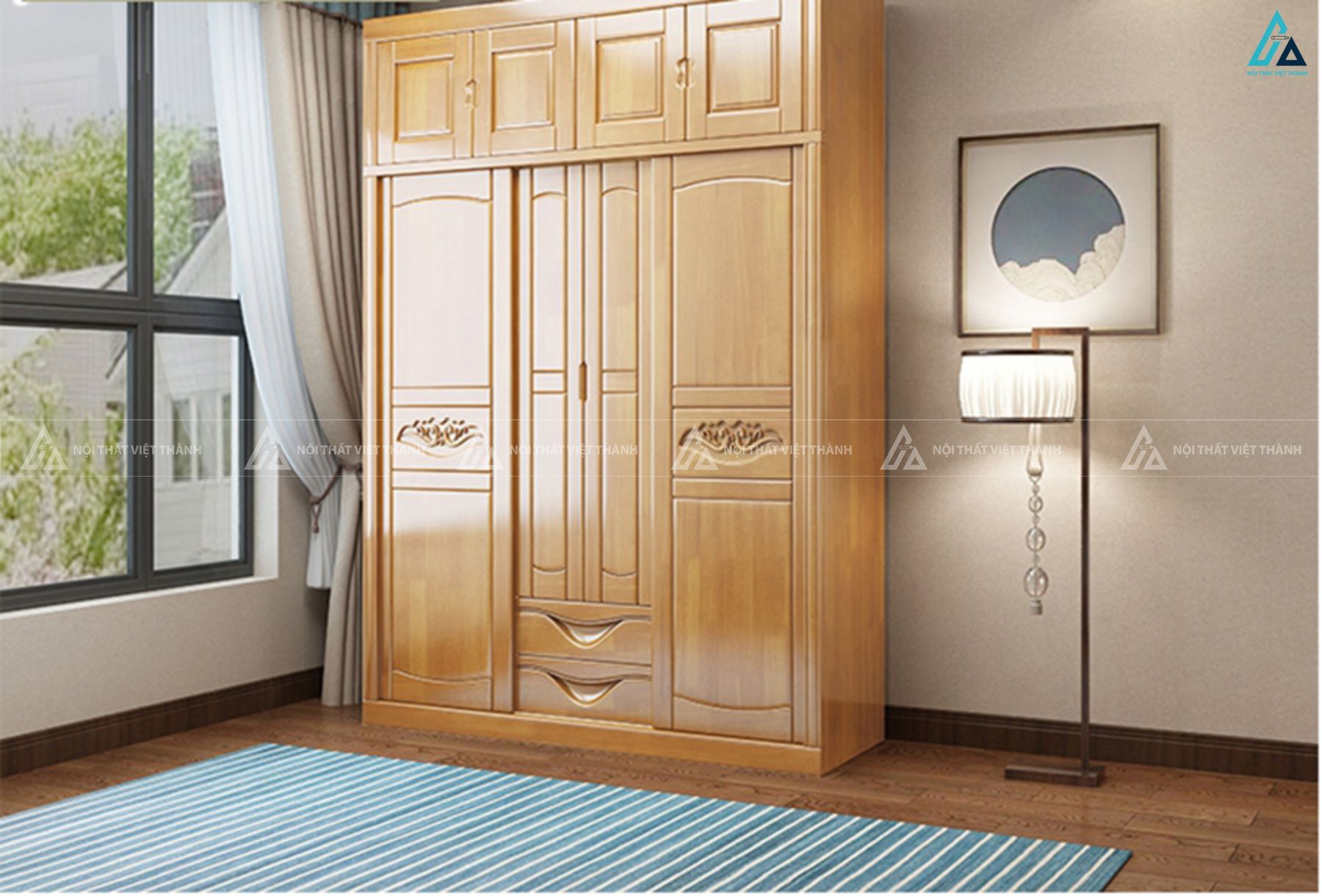 Tủ quần áo gỗ tự nhiên chạm khắc tinh xảo kèm kệ trưng bày đa năng 4
